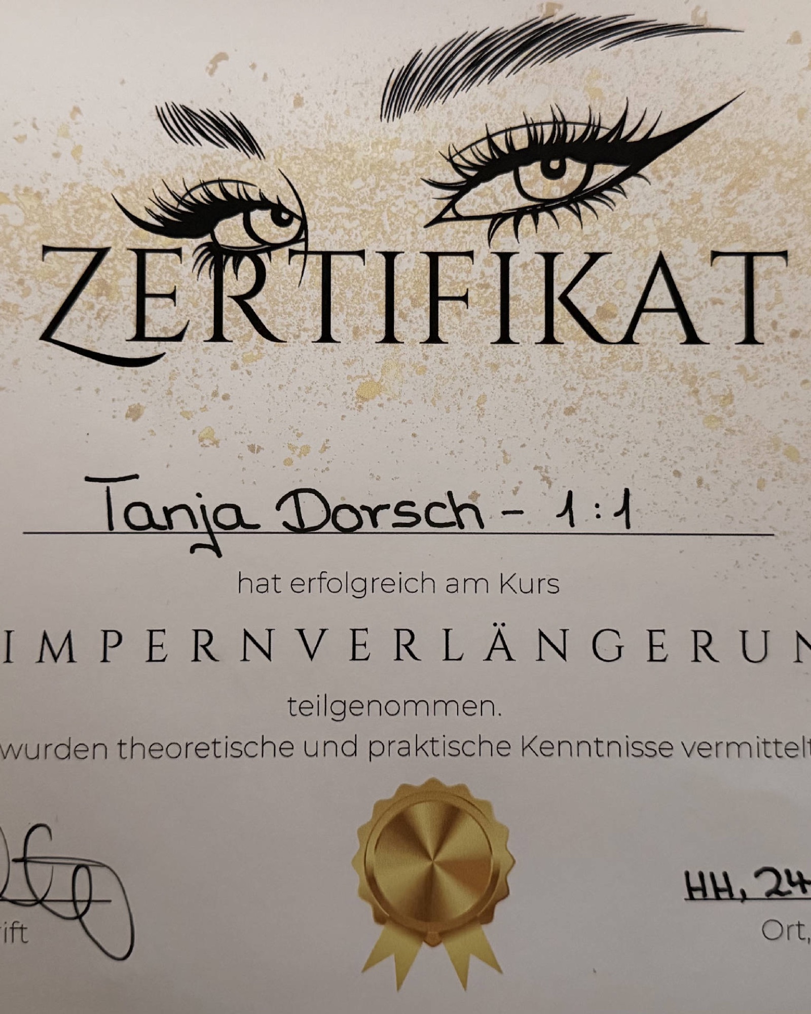 Zertifikat Wimpernverlängerung 1:1 — Tanja Dorsch